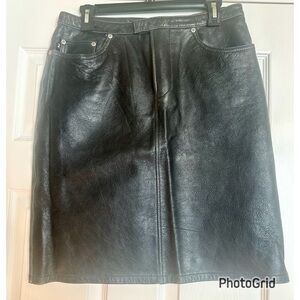 Express Classic Black Genuine Leather Skirt with Pockets